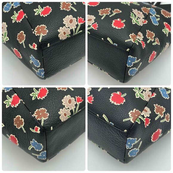 Coach Prairie Satchel Daisy Floral Zipper Leather Handbag Bag Purse Black NEW - Picture 5 of 7